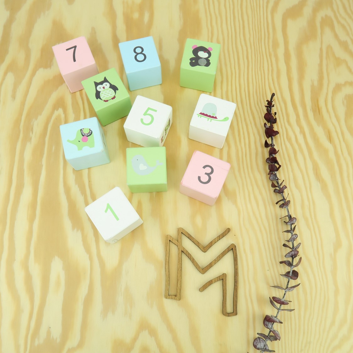 Houten blokken cijfers en dieren