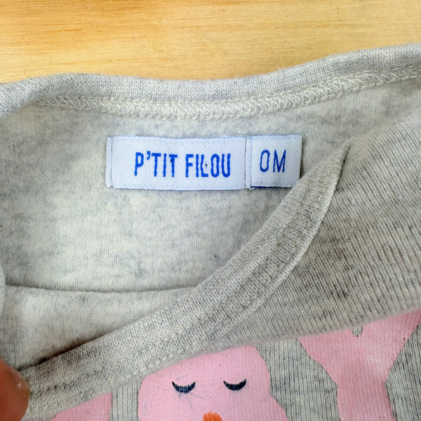 P'tit Filou: grijs shirt met lange mouwen: 0m