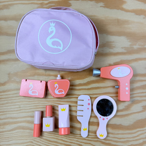 houten make- up set in tasje