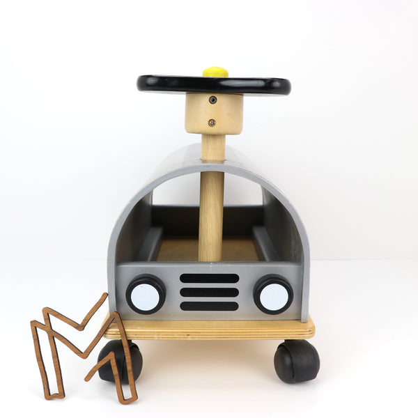 Houten loopauto zilver (enkel ophalen)