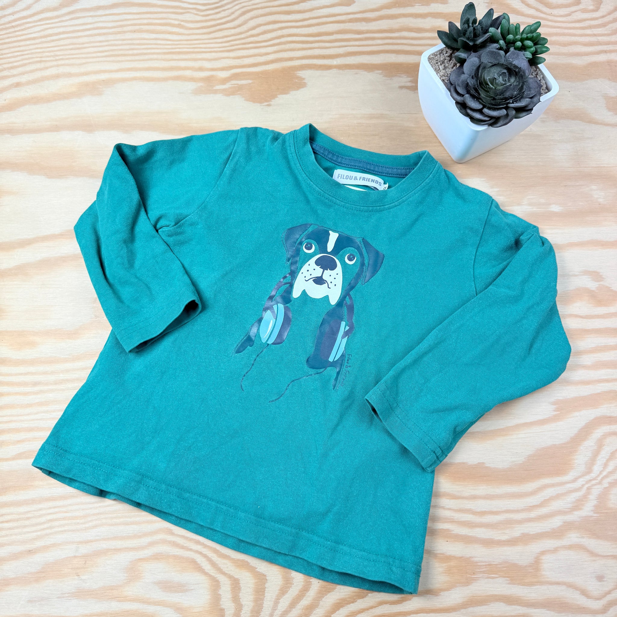 groene shirt lange mouwen hondje Filou en Friends maat 104
