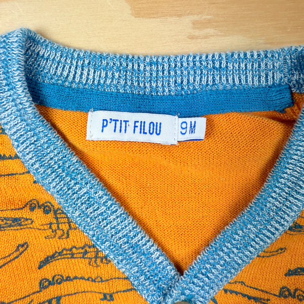 oranje gilet met krokodillen P'tit Filou maat 9m
