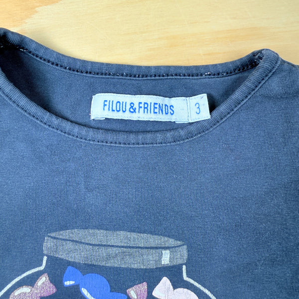 blauw shirt met lange mouwen Snoepbokaal Filou&Friends  maat 3 j
