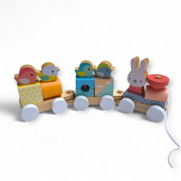 Houten blokkentrein Janod en inlegpuzzel dieren