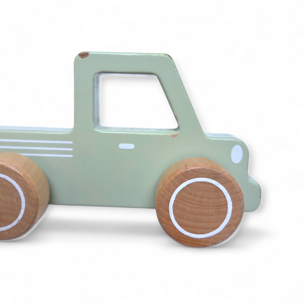 Houten set met duwstok pinguïn, auto en fototoestel