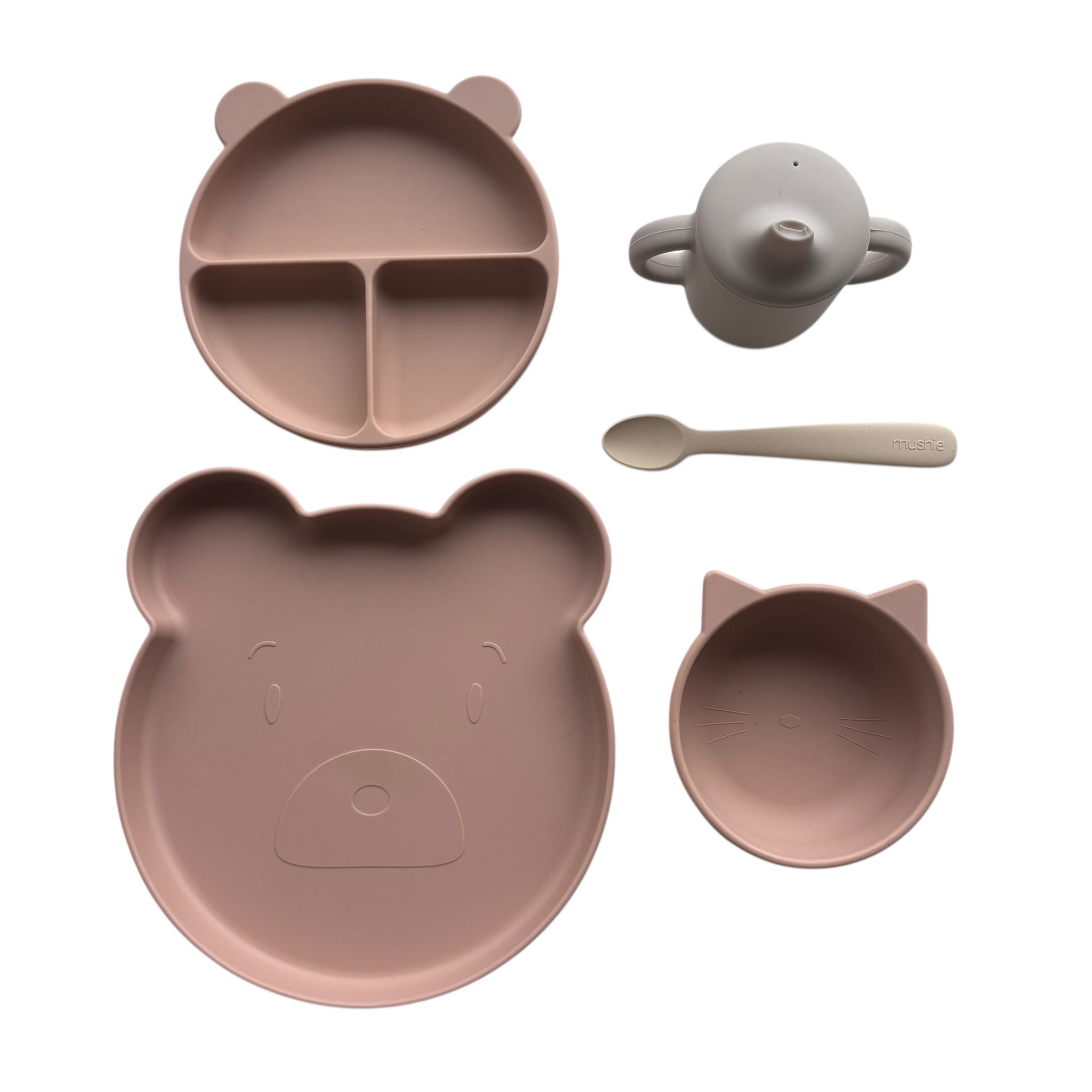 Liewood x Mushie siliconen eetset met drinkbeker roze